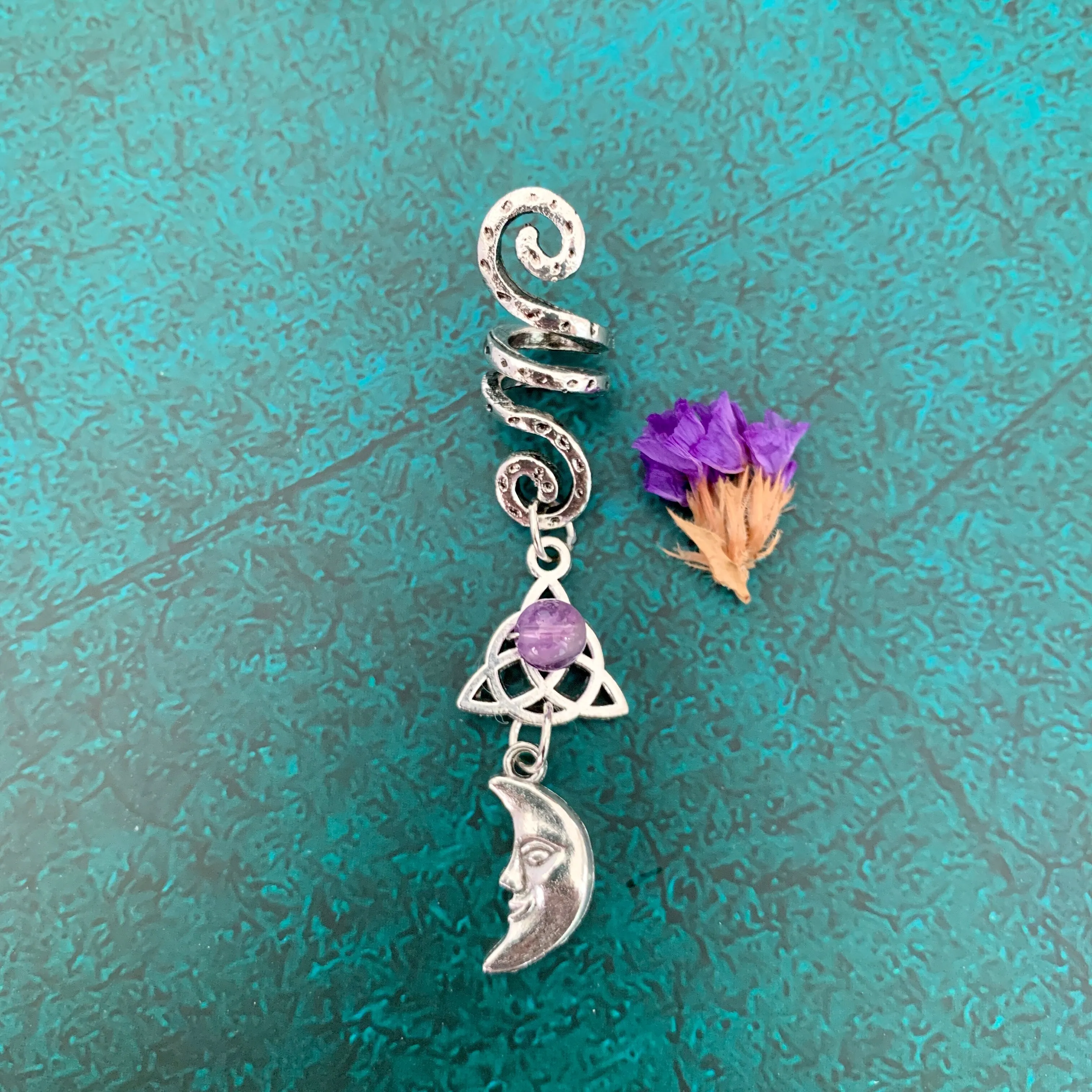 Wicca braid original amethyst hair ring five-pointed star Viking spiral hair beads raw crystal quartz