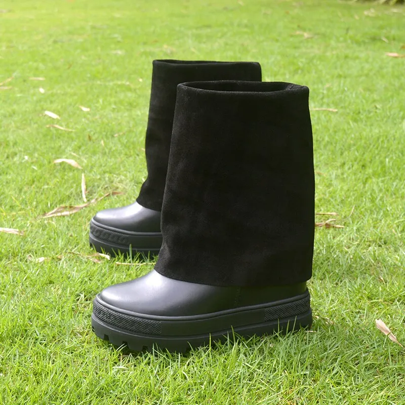 Woman Increased hidden platforms two wear mid-calf boot
