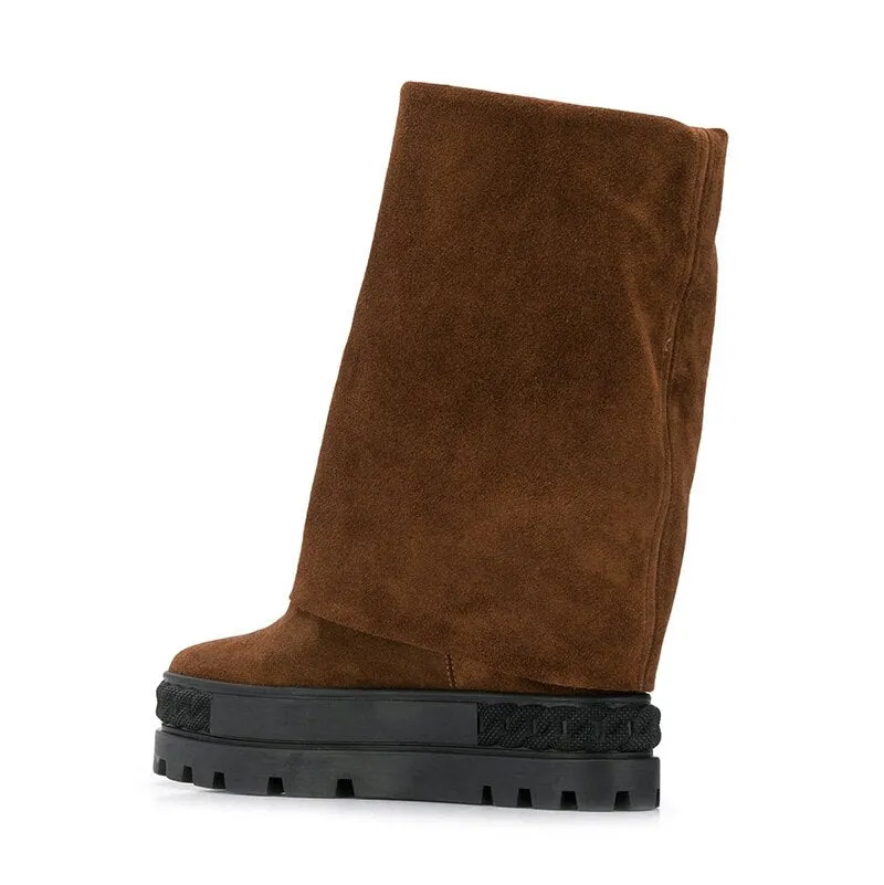 Woman Increased hidden platforms two wear mid-calf boot