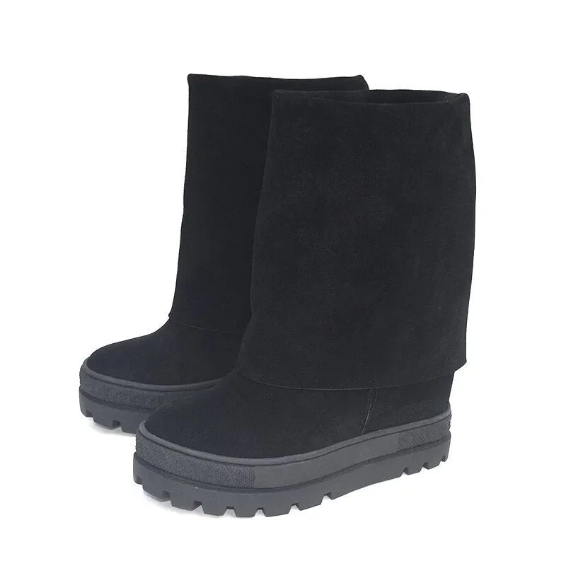 Woman Increased hidden platforms two wear mid-calf boot