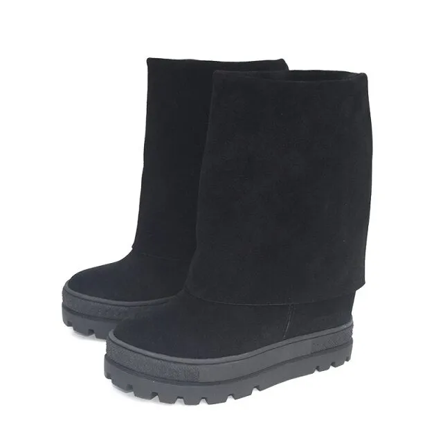 Woman Increased hidden platforms two wear mid-calf boot