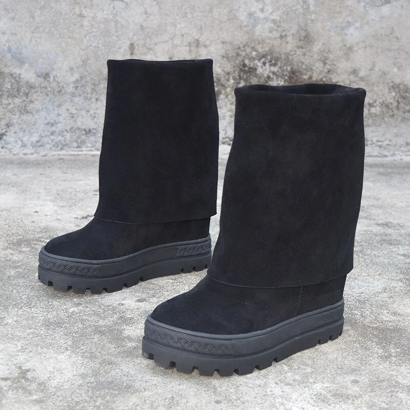 Woman Increased hidden platforms two wear mid-calf boot
