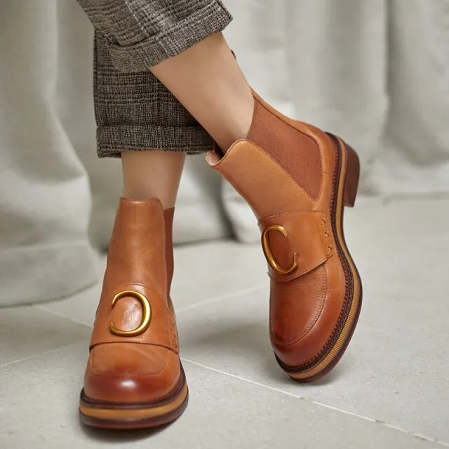 Women England Style Motorcycle Cowhide Chelsea Boots