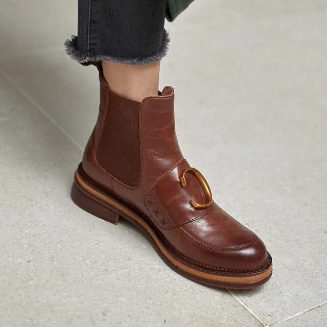 Women England Style Motorcycle Cowhide Chelsea Boots