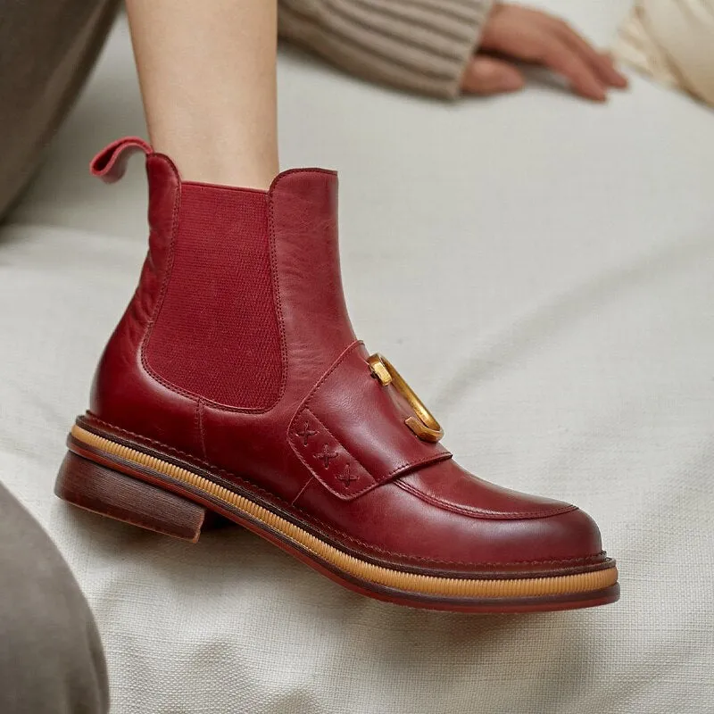 Women England Style Motorcycle Cowhide Chelsea Boots