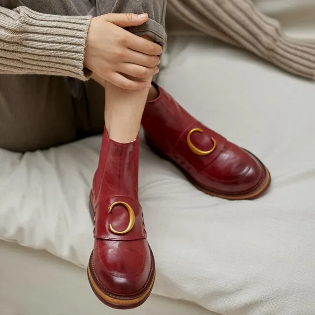 Women England Style Motorcycle Cowhide Chelsea Boots