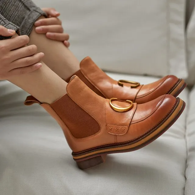 Women England Style Motorcycle Cowhide Chelsea Boots