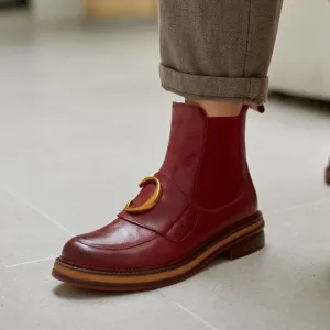 Women England Style Motorcycle Cowhide Chelsea Boots