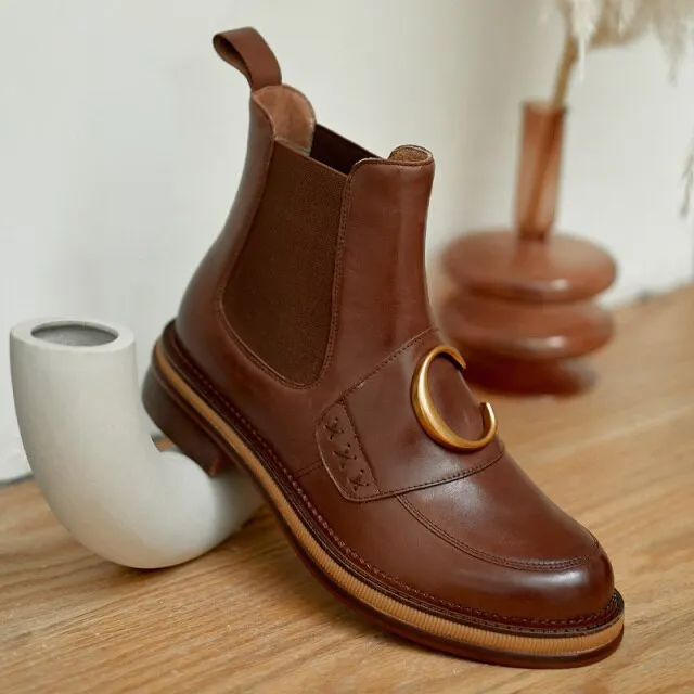 Women England Style Motorcycle Cowhide Chelsea Boots