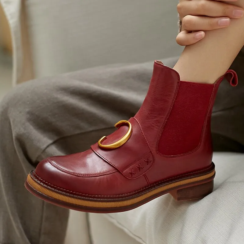 Women England Style Motorcycle Cowhide Chelsea Boots