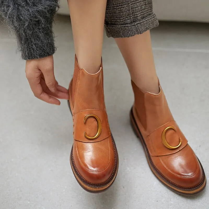 Women England Style Motorcycle Cowhide Chelsea Boots