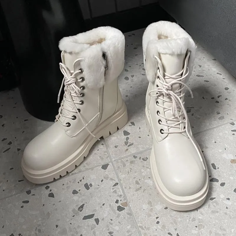 Women Half Short Boots Real Leather Winter Plush Fur Snow Boots