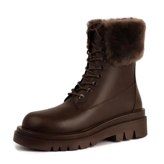 Women Half Short Boots Real Leather Winter Plush Fur Snow Boots