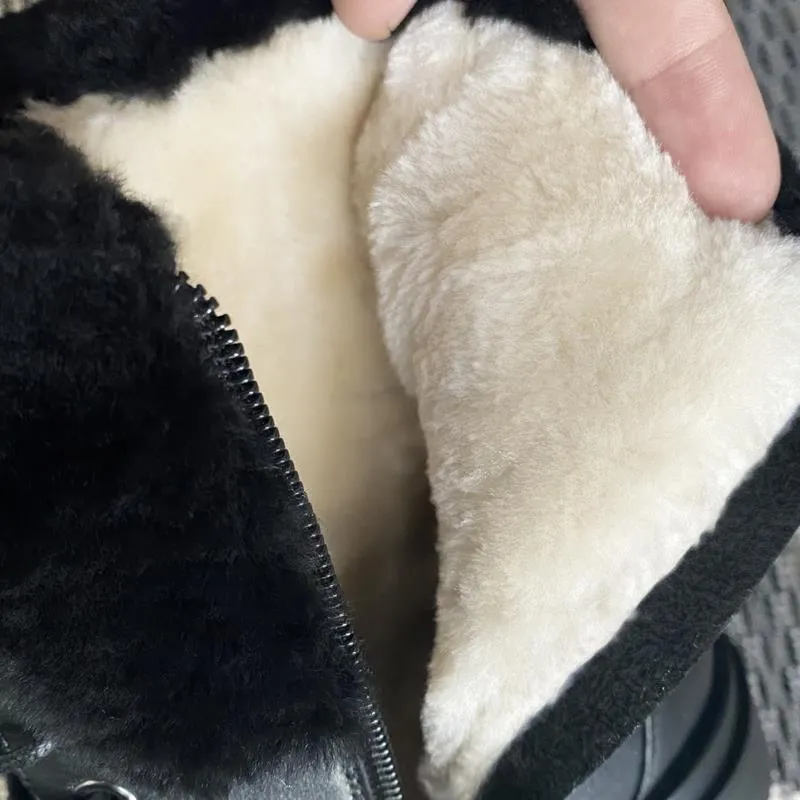 Women Half Short Boots Real Leather Winter Plush Fur Snow Boots