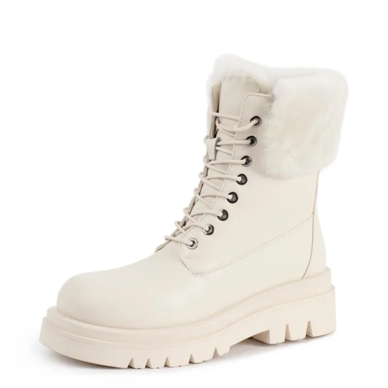 Women Half Short Boots Real Leather Winter Plush Fur Snow Boots