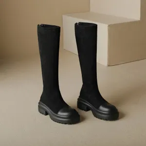 Women natural leather Leather  Elastic flock upper Knight boots