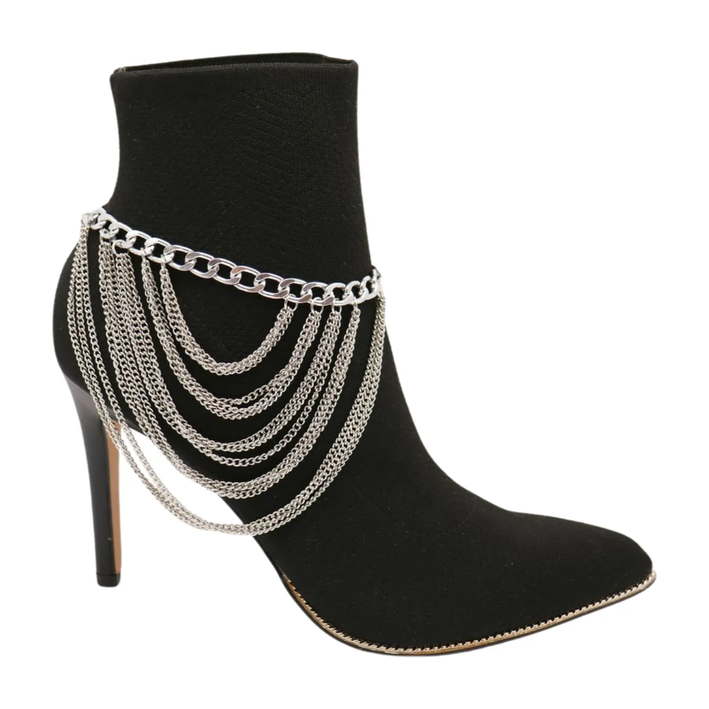Women Silver Metal Boot Chain Bracelet Shoe Anklet Multi Strands Charm