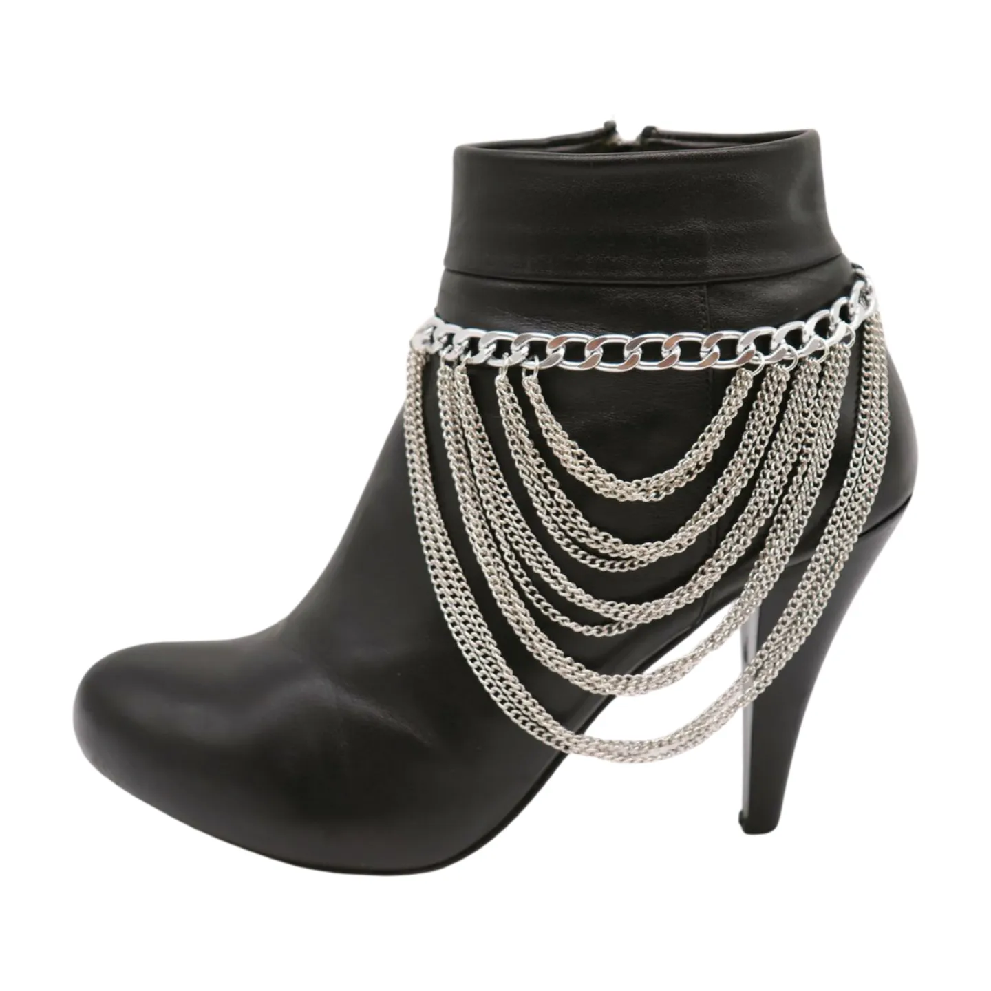 Women Silver Metal Boot Chain Bracelet Shoe Anklet Multi Strands Charm
