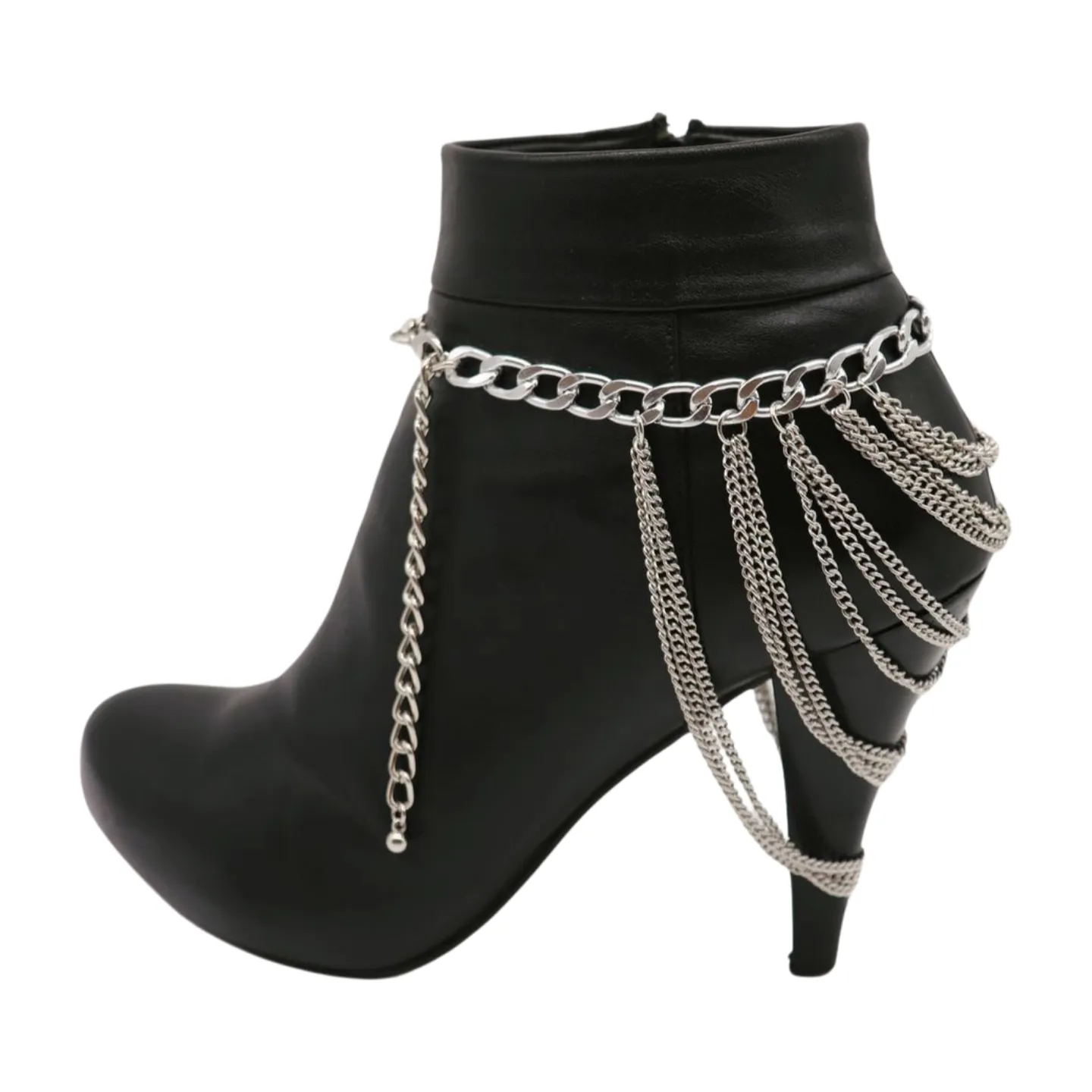 Women Silver Metal Boot Chain Bracelet Shoe Anklet Multi Strands Charm