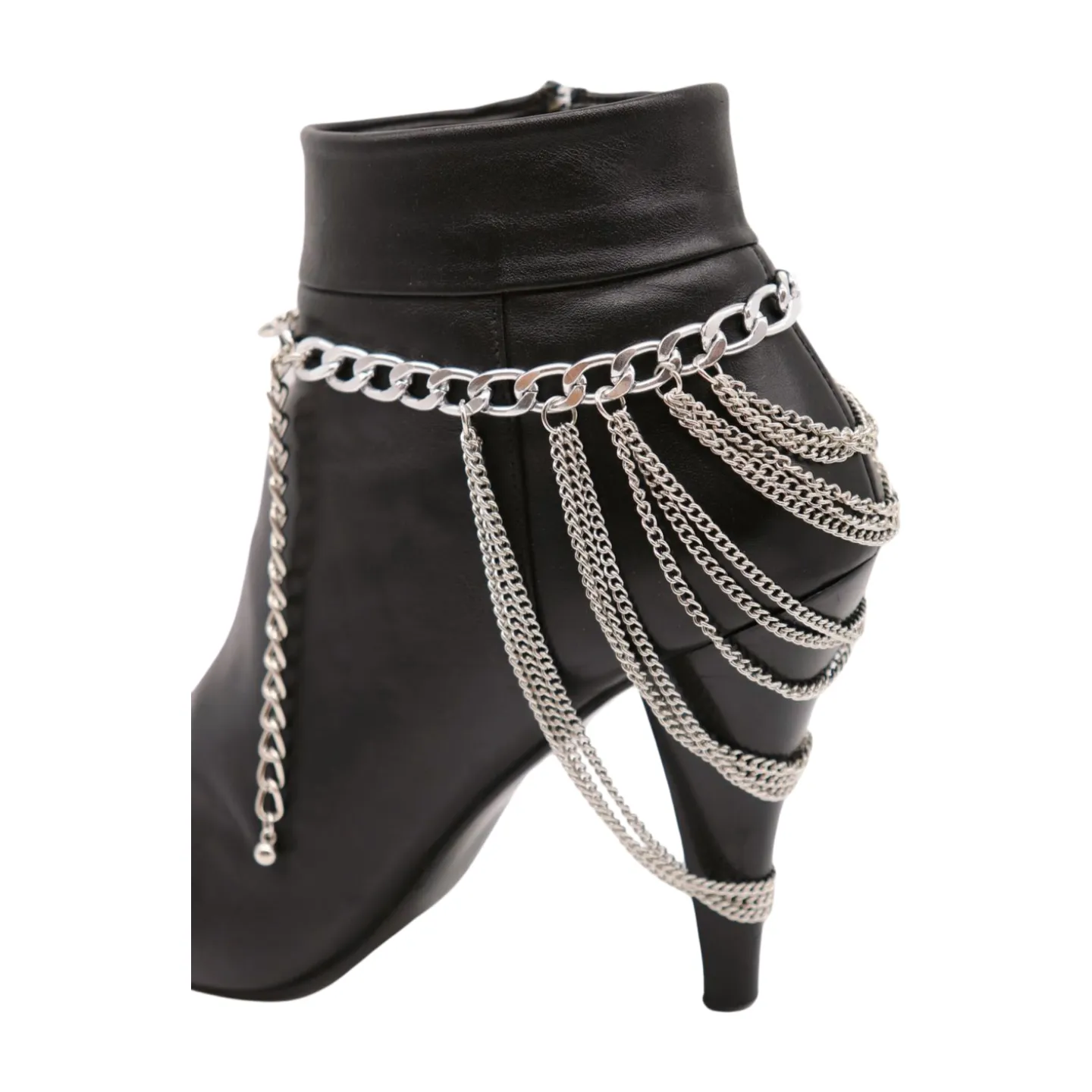 Women Silver Metal Boot Chain Bracelet Shoe Anklet Multi Strands Charm