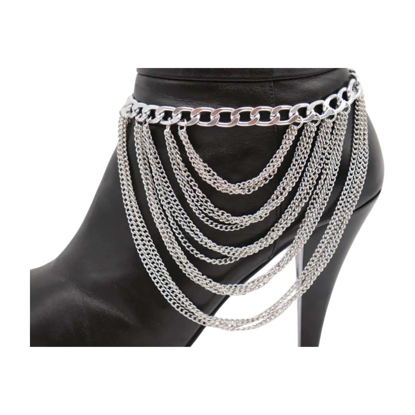 Women Silver Metal Boot Chain Bracelet Shoe Anklet Multi Strands Charm