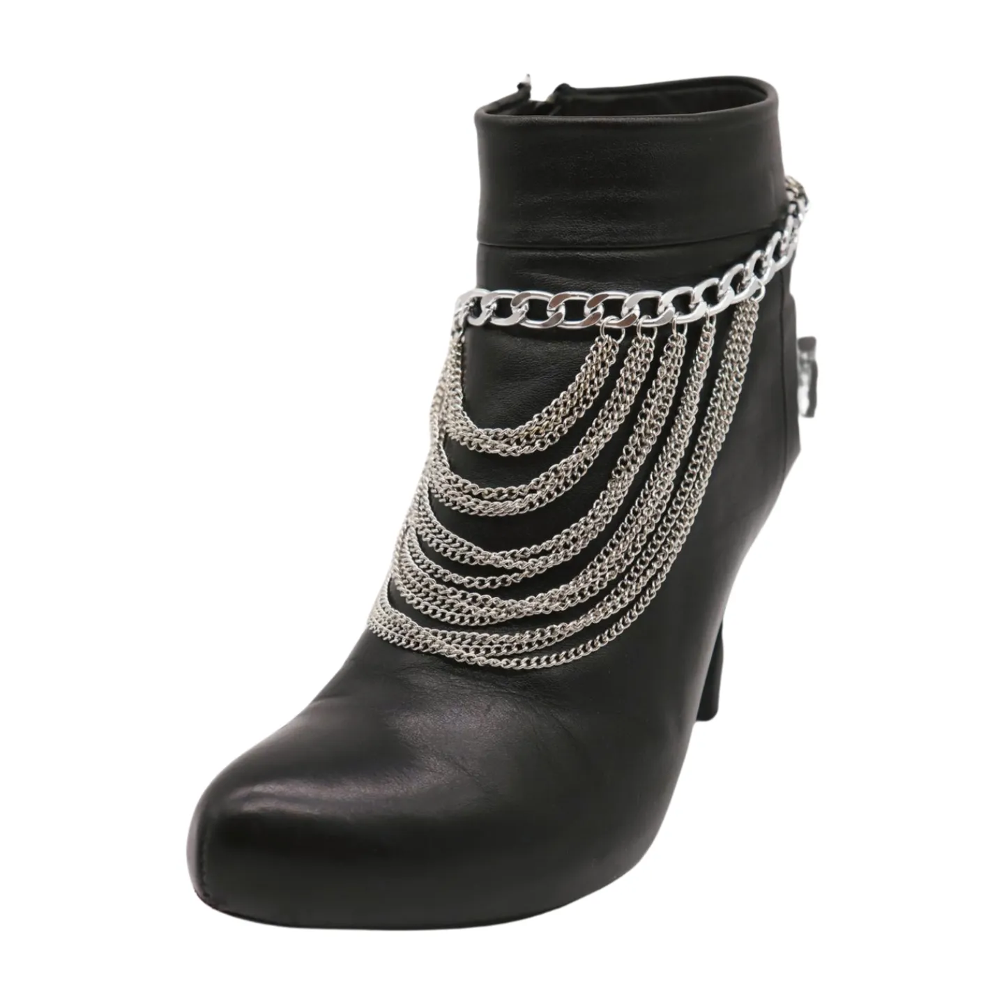 Women Silver Metal Boot Chain Bracelet Shoe Anklet Multi Strands Charm