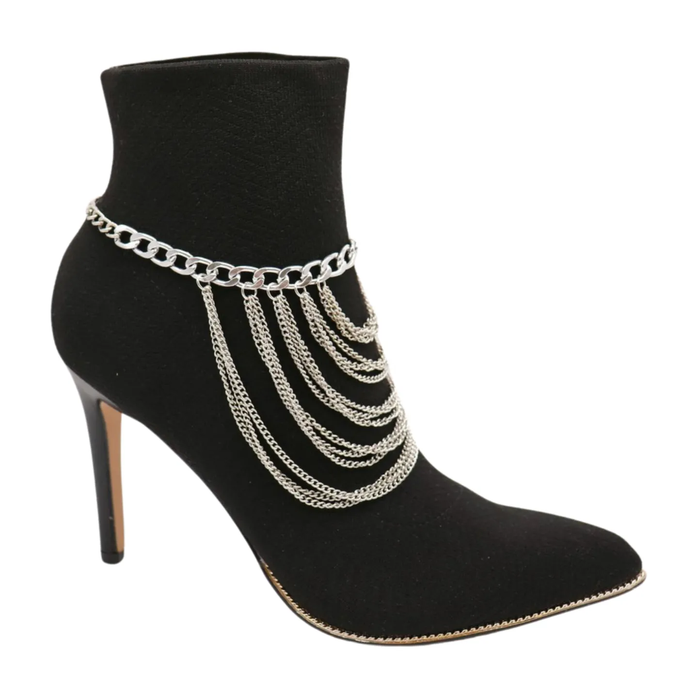 Women Silver Metal Boot Chain Bracelet Shoe Anklet Multi Strands Charm