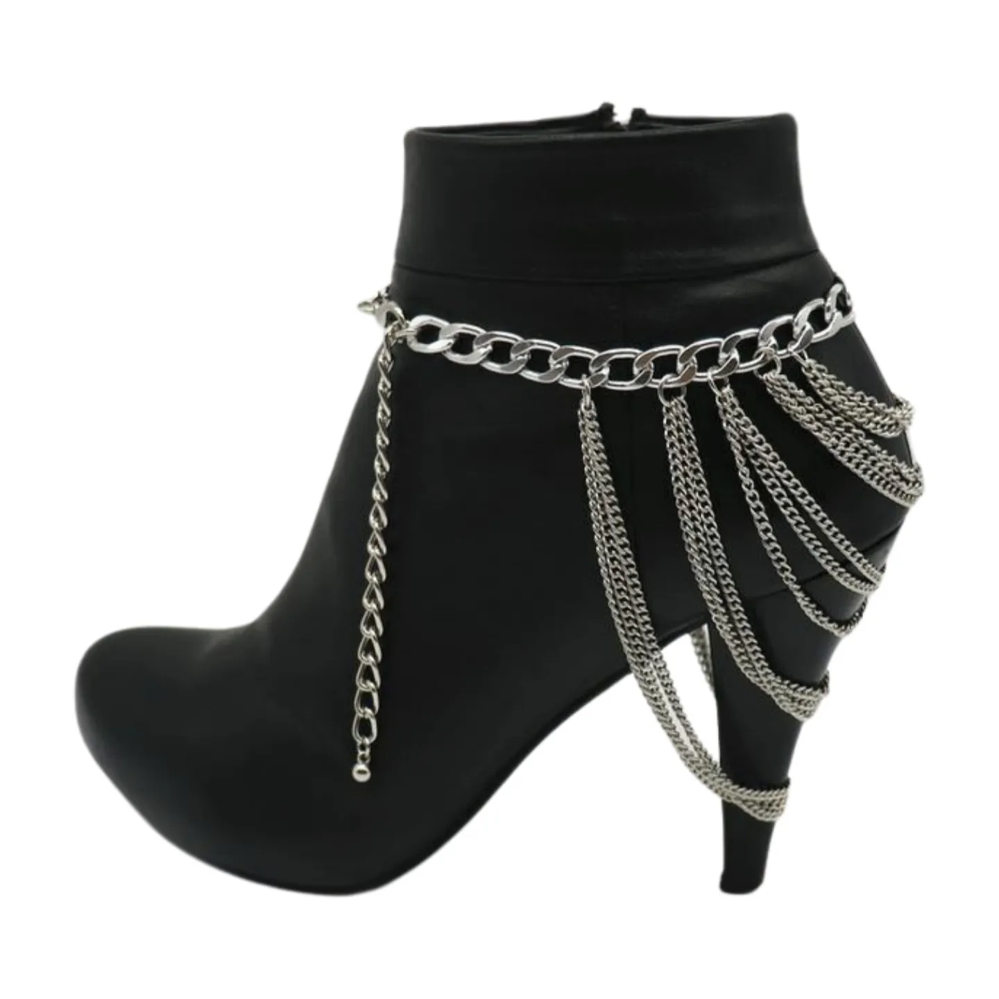 Women Silver Metal Boot Chain Bracelet Shoe Anklet Multi Strands Charm