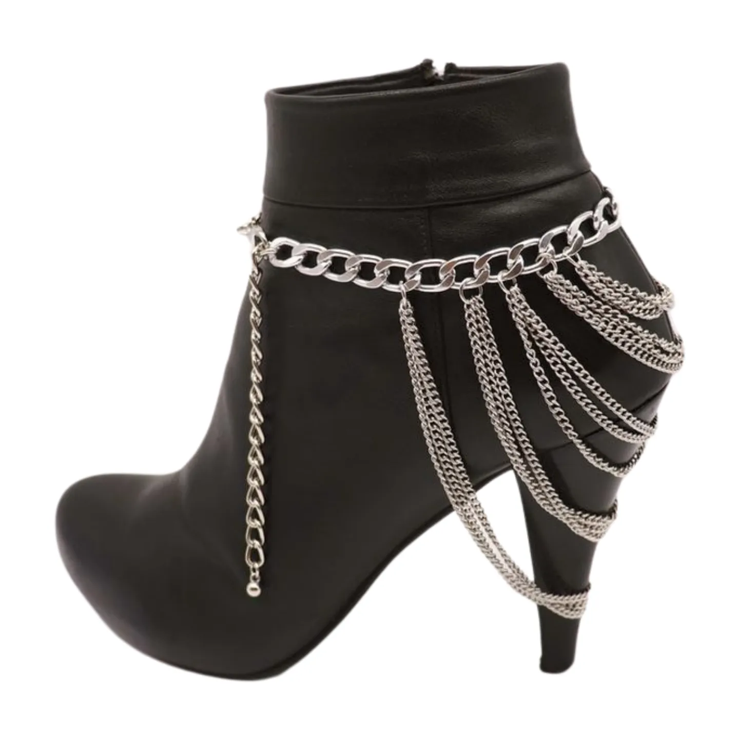 Women Silver Metal Boot Chain Bracelet Shoe Anklet Multi Strands Charm