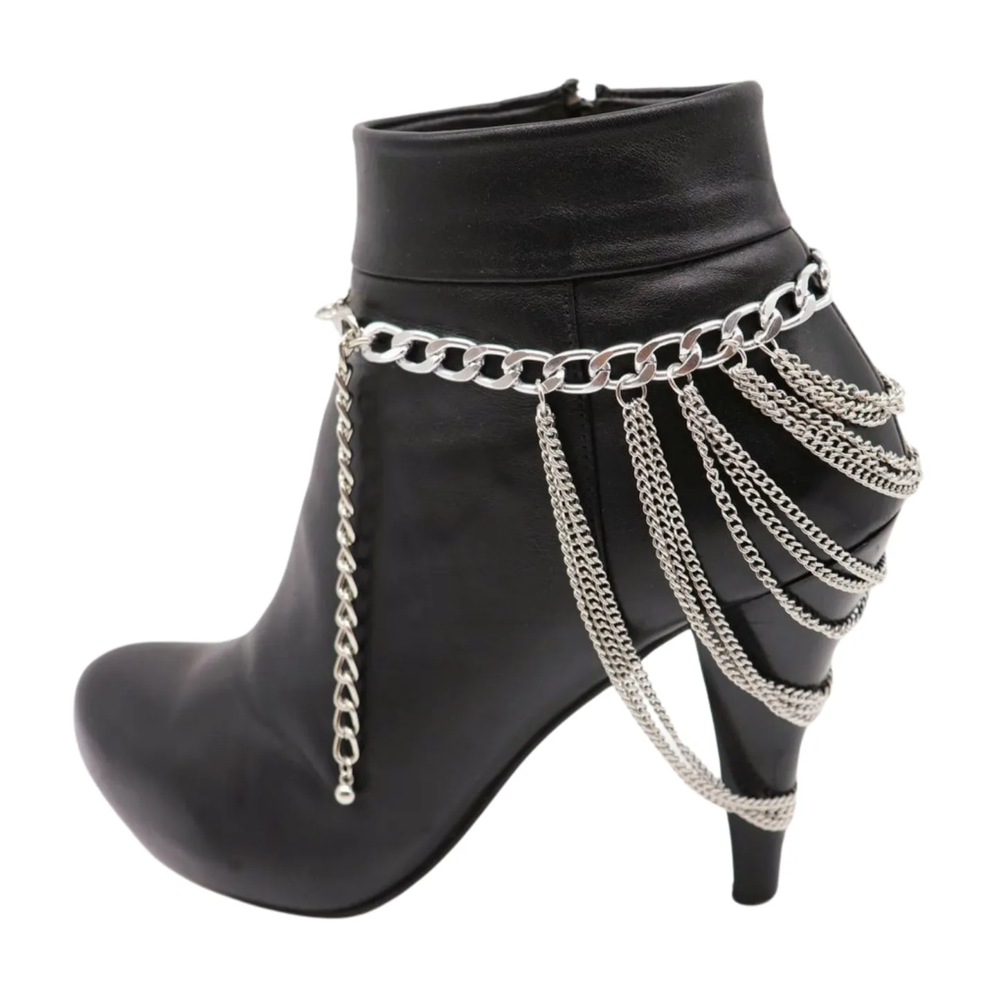 Women Silver Metal Boot Chain Bracelet Shoe Anklet Multi Strands Charm