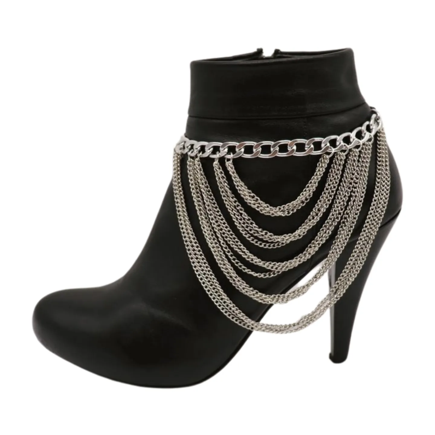 Women Silver Metal Boot Chain Bracelet Shoe Anklet Multi Strands Charm