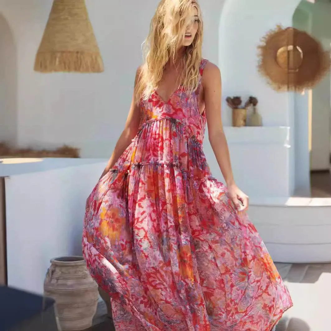 Women's Elegant Chiffon Printing Slip Dress