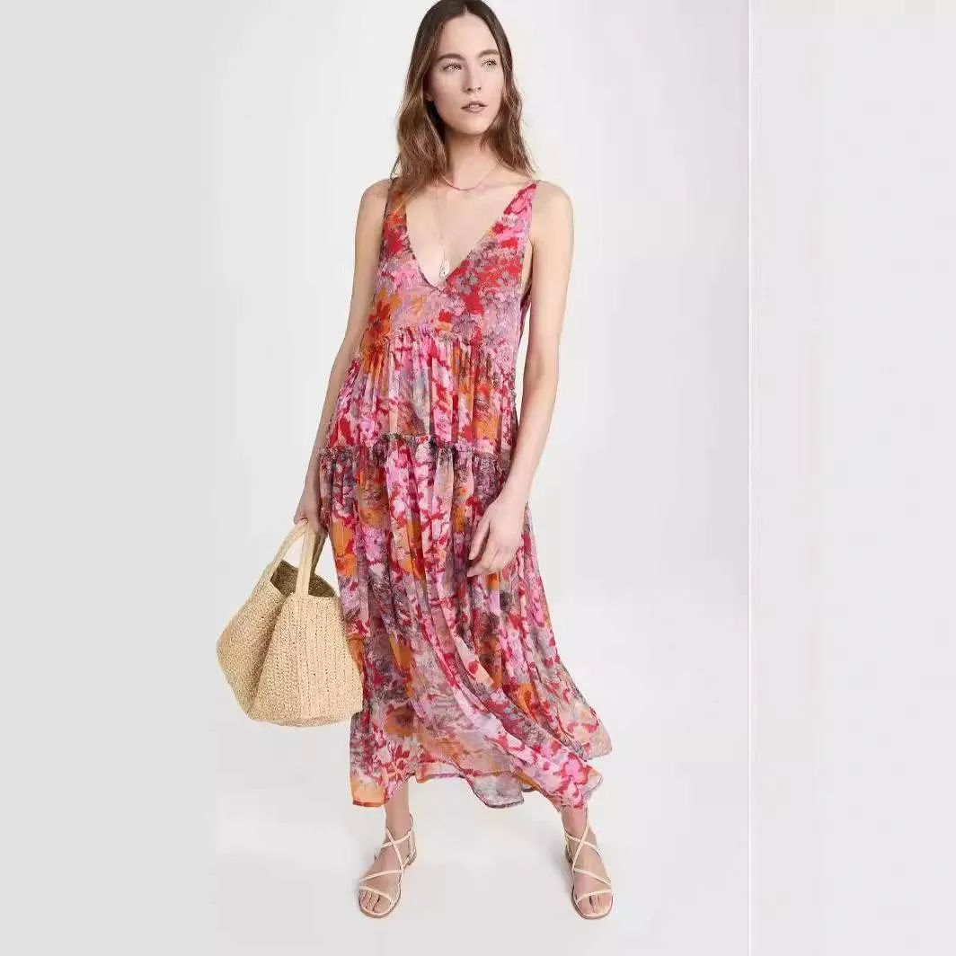Women's Elegant Chiffon Printing Slip Dress