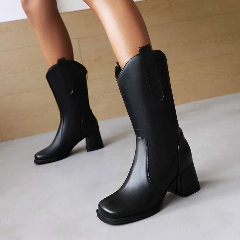 Women's Fashion Boots Plus Size Mid-calf cowgirl boots in white, black,brown,khaki color