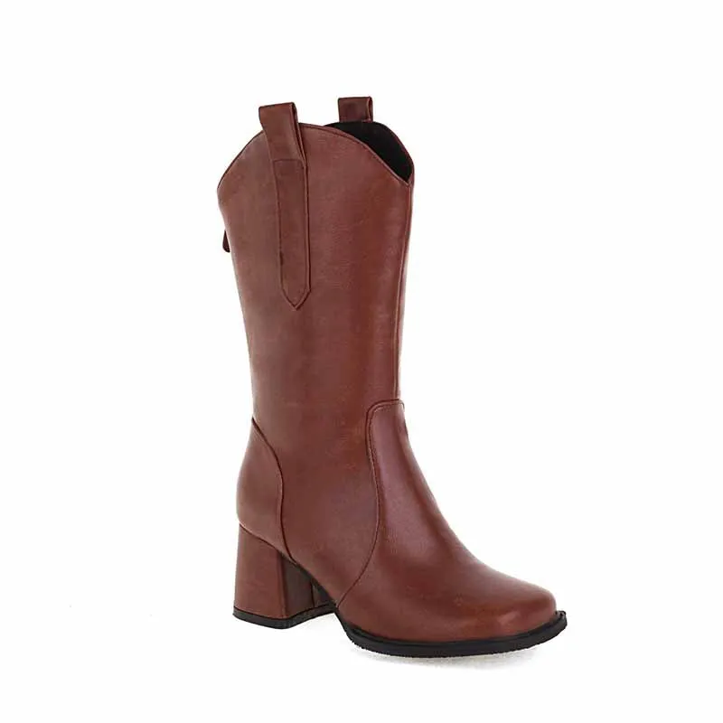 Women's Fashion Boots Plus Size Mid-calf cowgirl boots in white, black,brown,khaki color