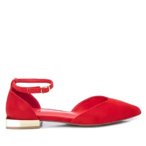 Women's Suede Pointy Toe Ballet Flats By XTI_141426_Red