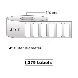 Zebra Direct Thermal Labels - 2" x 1" - 1" Core / 4" Outer Diameter - (1,375 Labels Per Roll)