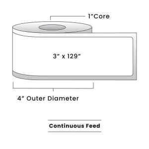 Zebra Direct Thermal Labels - 3" x 129" - 1" Core / 4" Outer Diameter - (Continuous Feed)