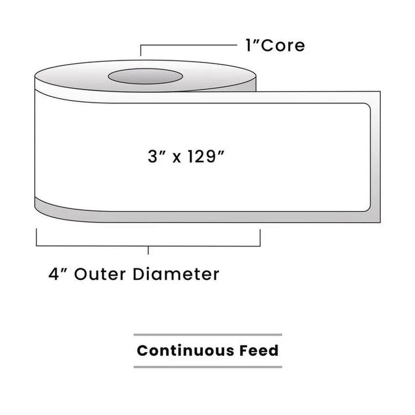 Zebra Direct Thermal Labels - 3" x 129" - 1" Core / 4" Outer Diameter - (Continuous Feed)