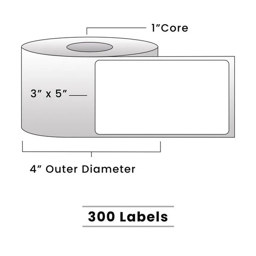 Zebra Direct Thermal Labels - 3" x 5" - 1" Core / 4" Outer Diameter - (300 Labels Per Roll)