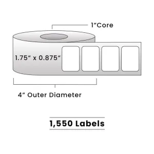 Zebra Direct Thermal Labels - Metrc Label - 1.75" x 0.875" - 1" Core / 4" Outer Diameter - (1,480 Labels Per Roll)